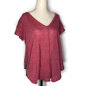 We The Free Womens Free People Pink Short Sleeve Flowy Boho Knit V Neck Top XS